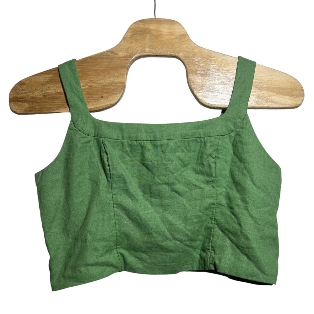 NEW Abercrombie & Fitch Green Linen Blend Smocked Crop Top XXL